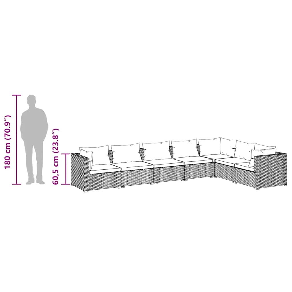 7 Piece Garden Lounge Set with Cushions Poly Rattan Brown