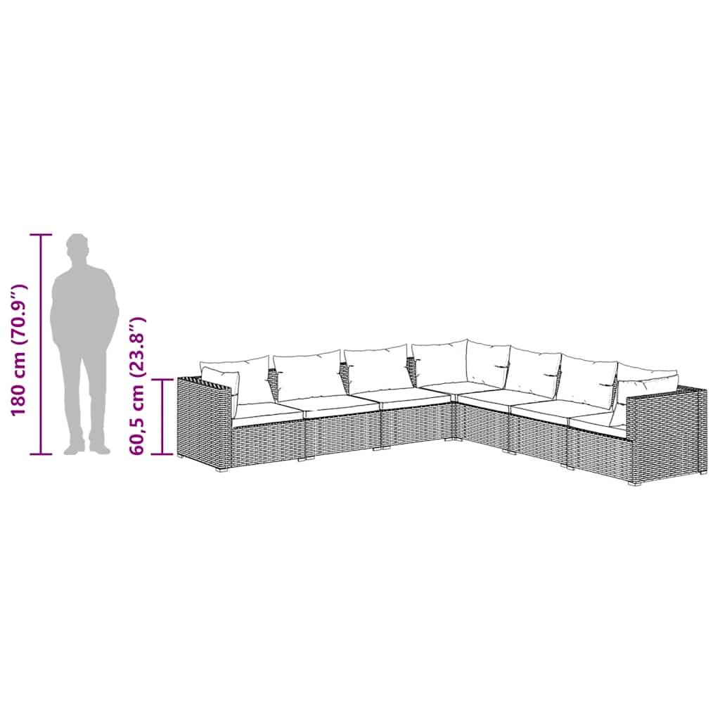 7 Piece Garden Lounge Set with Cushions Poly Rattan Brown