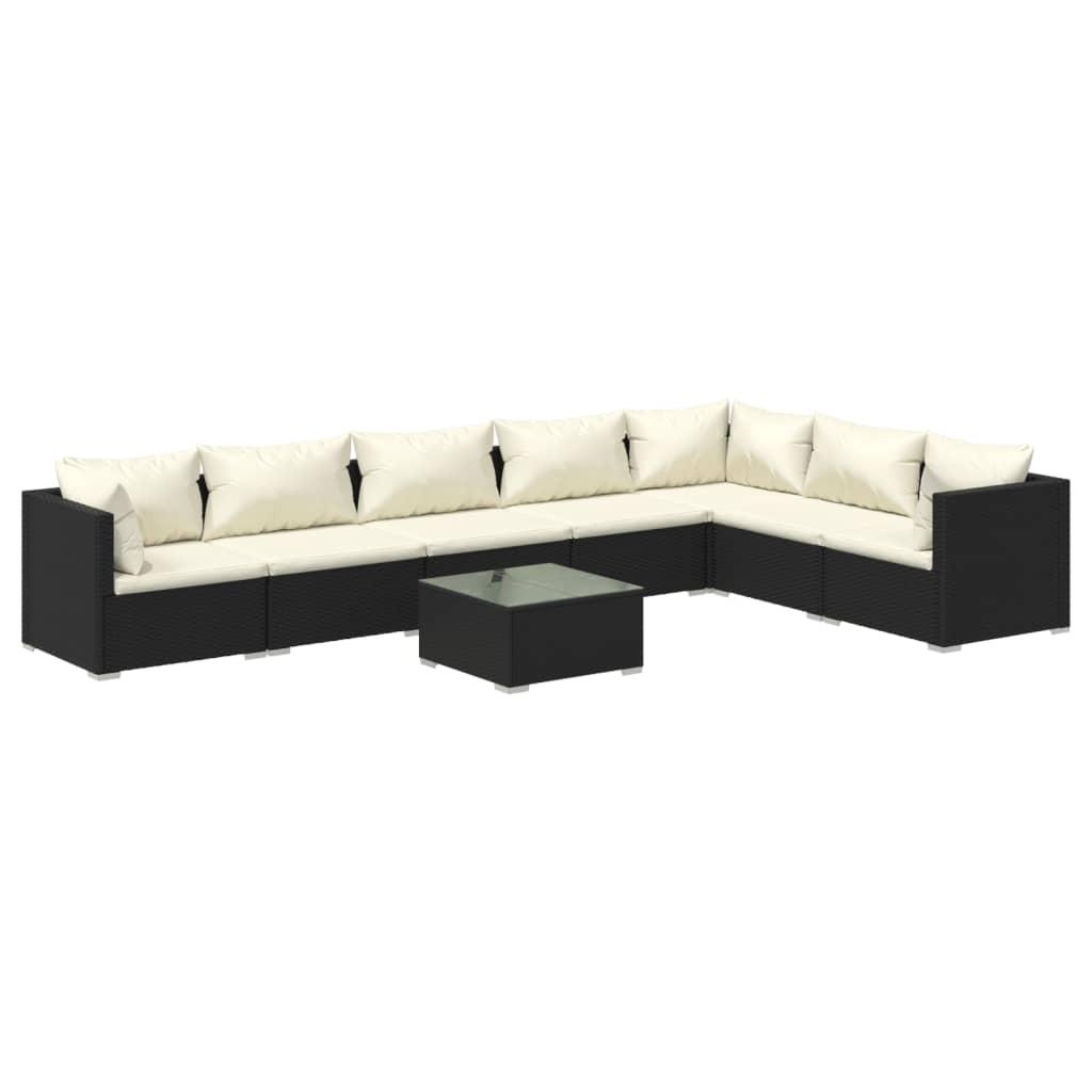 8 Piece Garden Lounge Set with Cushions Poly Rattan Black
