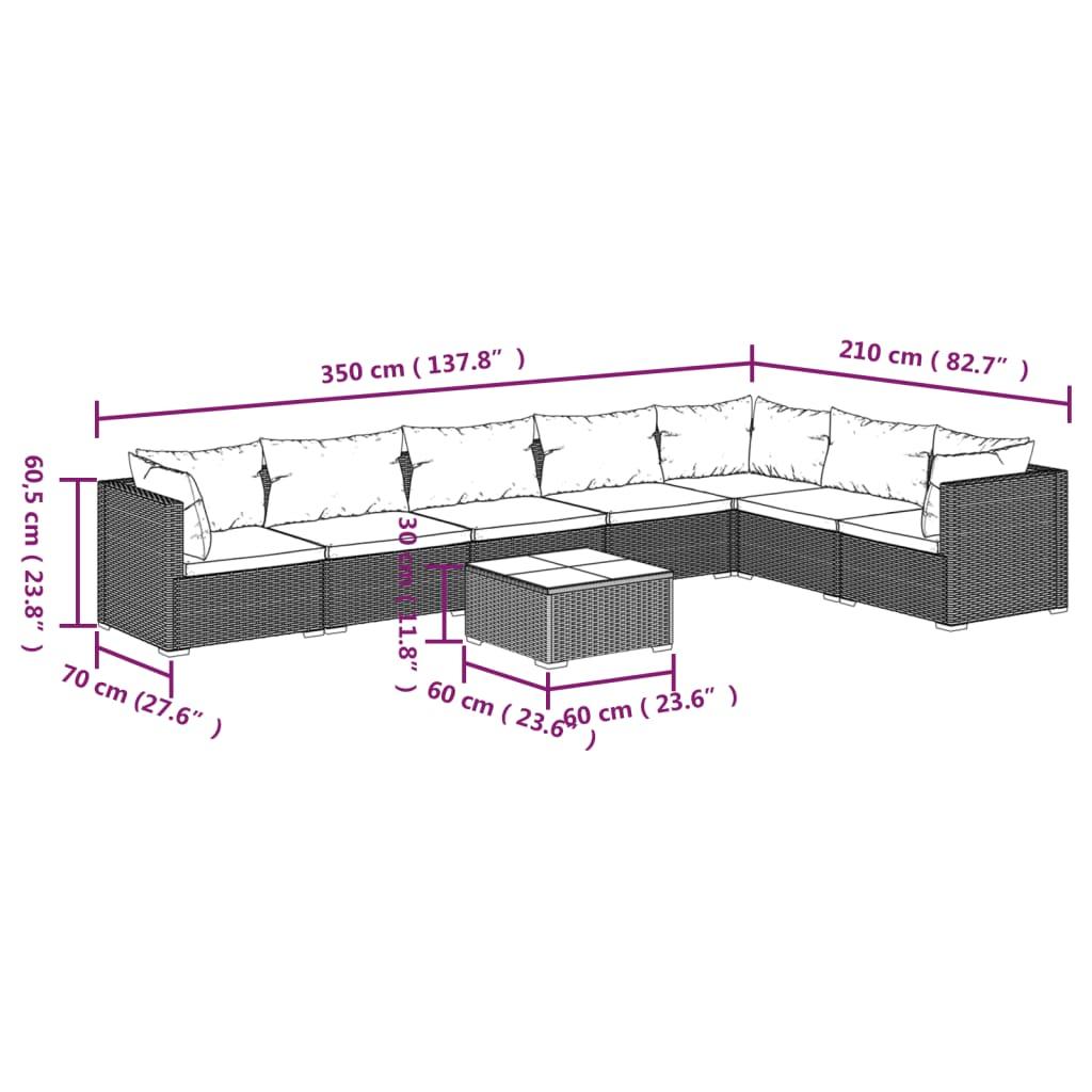 8 Piece Garden Lounge Set with Cushions Poly Rattan Black