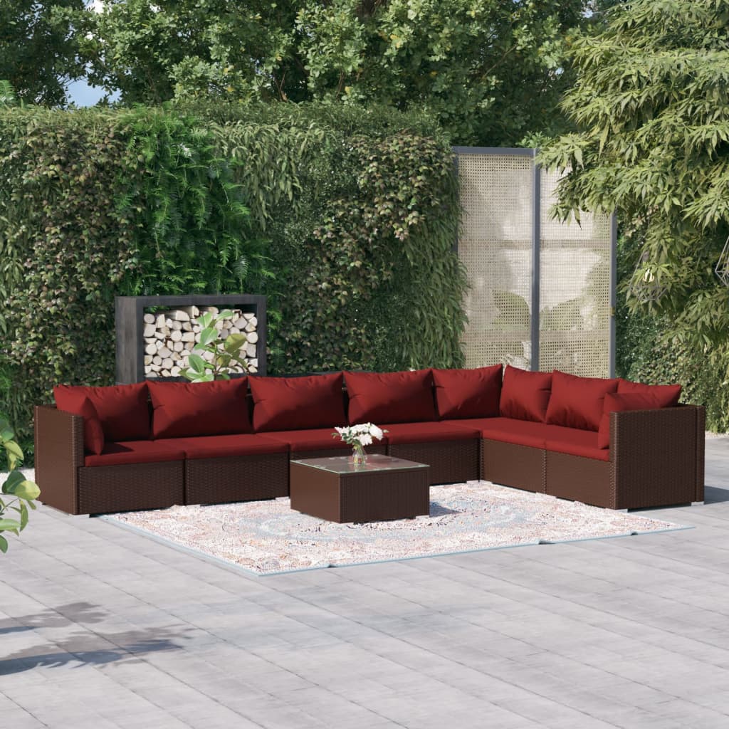 8 Piece Garden Lounge Set with Cushions Poly Rattan Brown