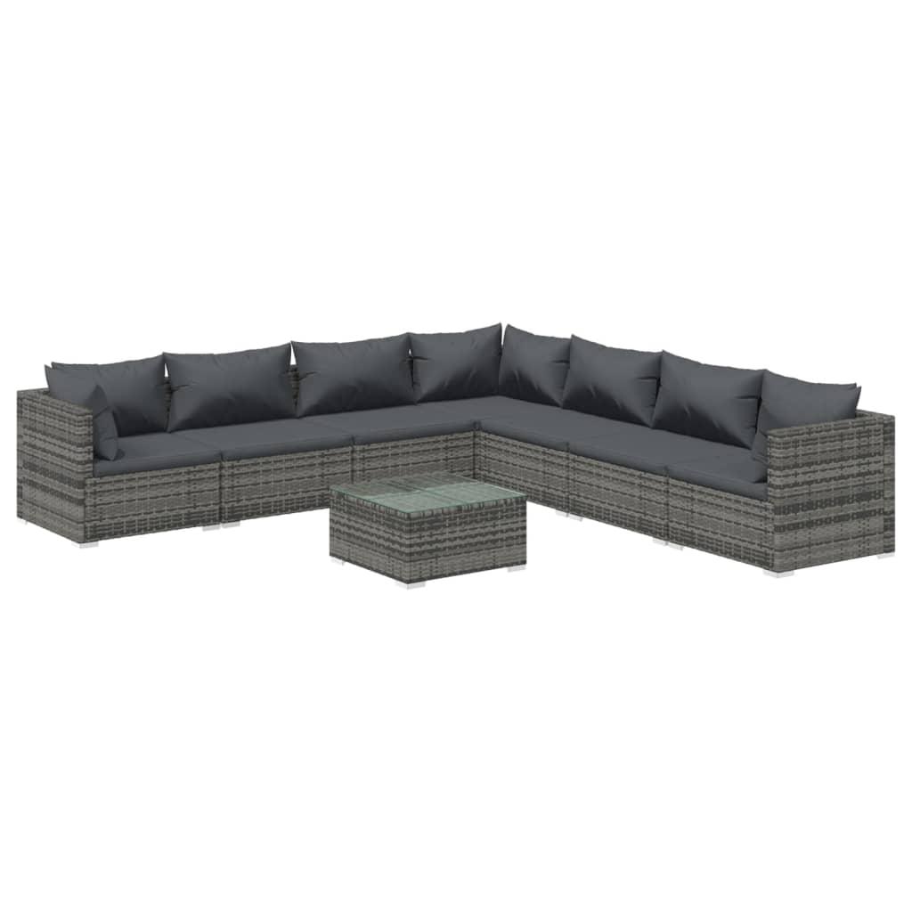 8 Piece Garden Lounge Set with Cushions Poly Rattan Grey