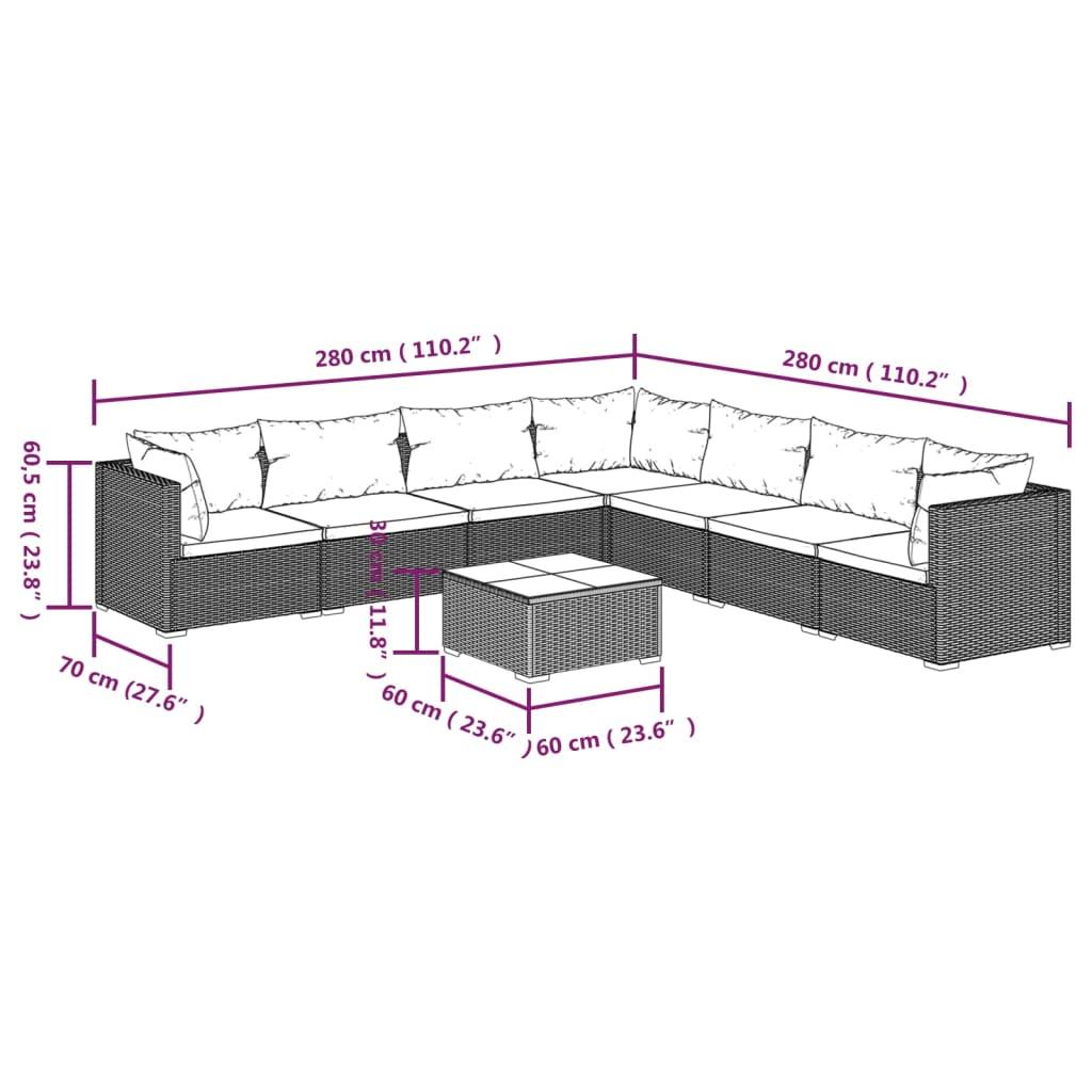 8 Piece Garden Lounge Set with Cushions Poly Rattan Grey