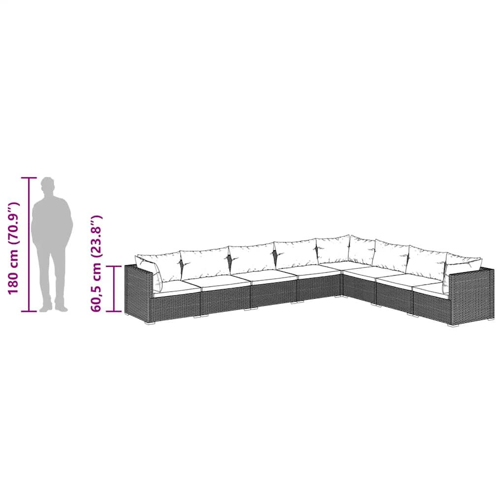 8 Piece Garden Lounge Set with Cushions Poly Rattan Brown