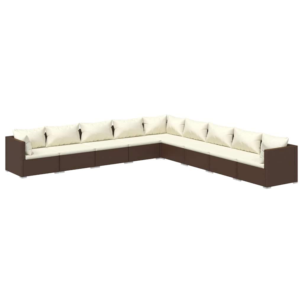 9 Piece Garden Lounge Set with Cushions Poly Rattan Brown