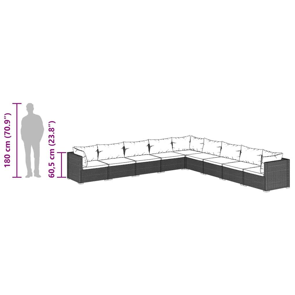 9 Piece Garden Lounge Set with Cushions Poly Rattan Brown