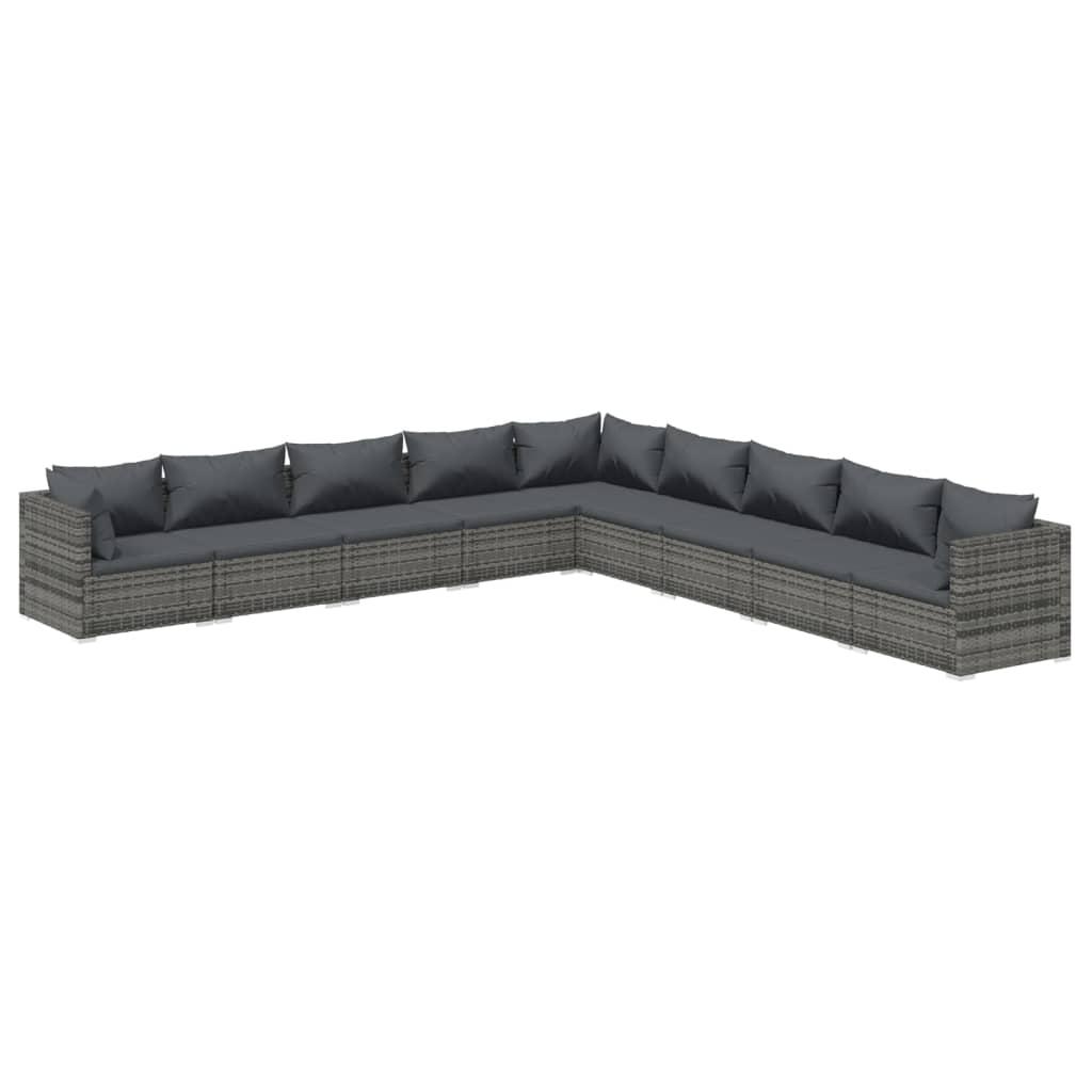 9 Piece Garden Lounge Set with Cushions Poly Rattan Grey
