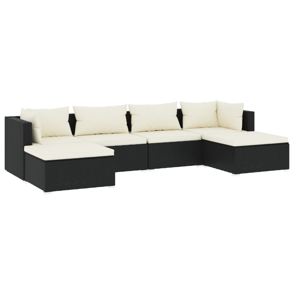 6 Piece Garden Lounge Set with Cushions Poly Rattan Black