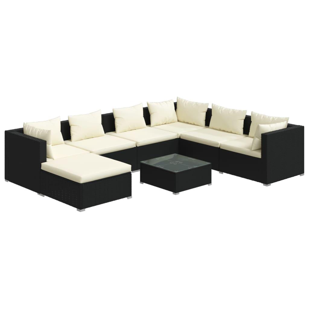 8 Piece Garden Lounge Set with Cushions Poly Rattan Black