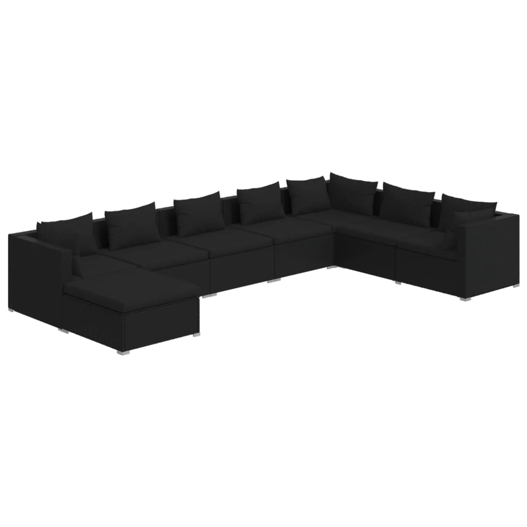 8 Piece Garden Lounge Set with Cushions Poly Rattan Black