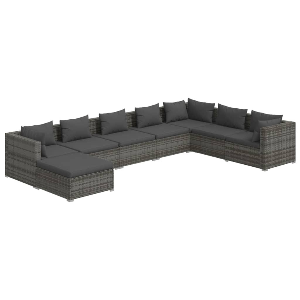 8 Piece Garden Lounge Set with Cushions Poly Rattan Grey