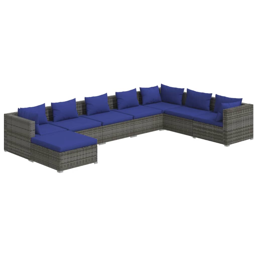 8 Piece Garden Lounge Set with Cushions Poly Rattan Grey