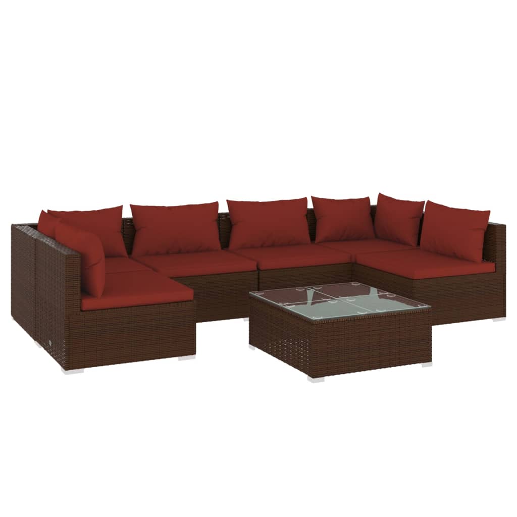 7 Piece Garden Lounge Set with Cushions Poly Rattan Brown