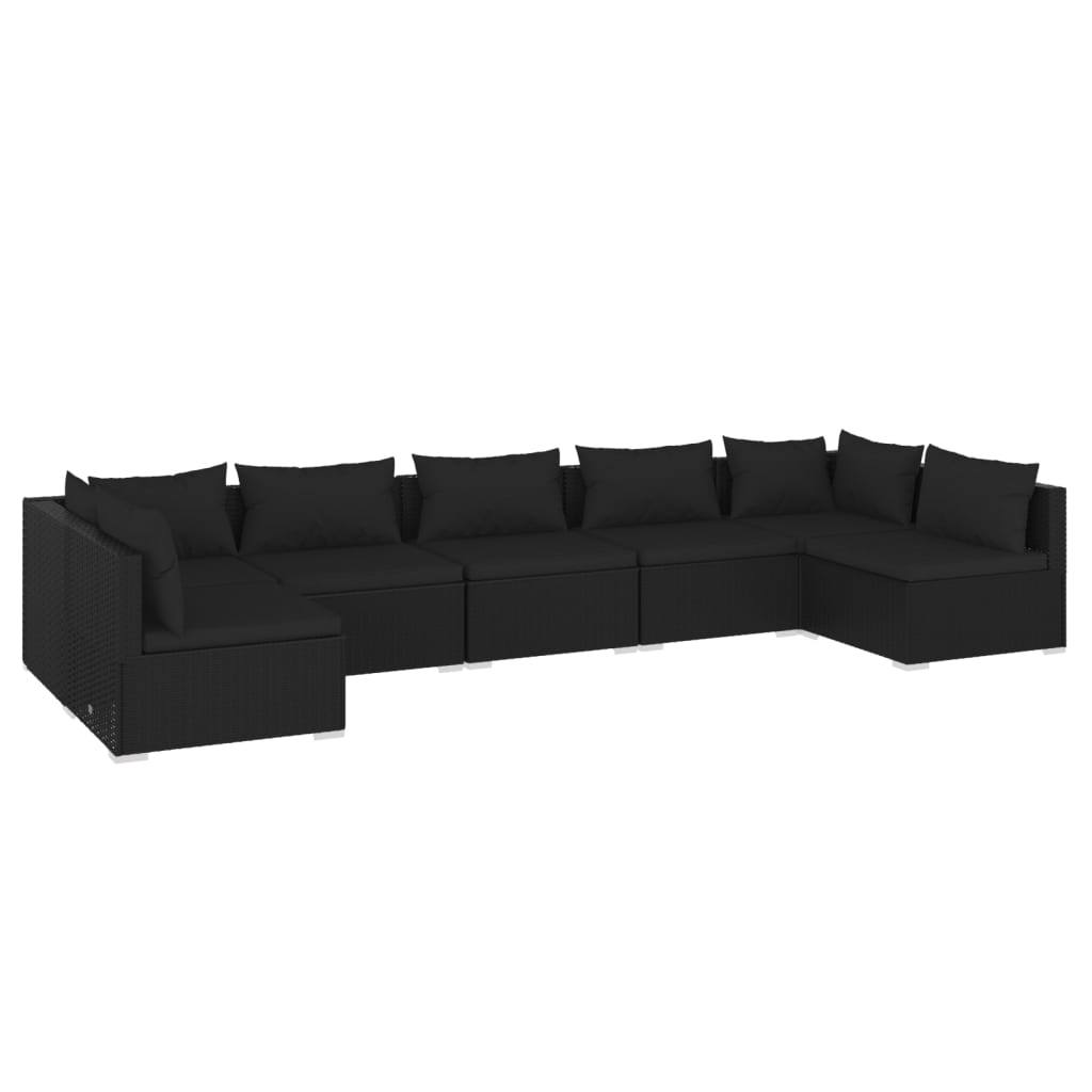 7 Piece Garden Lounge Set with Cushions Poly Rattan Black