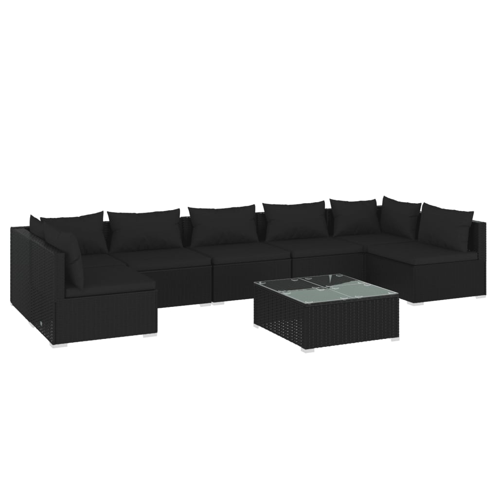 8 Piece Garden Lounge Set with Cushions Poly Rattan Black