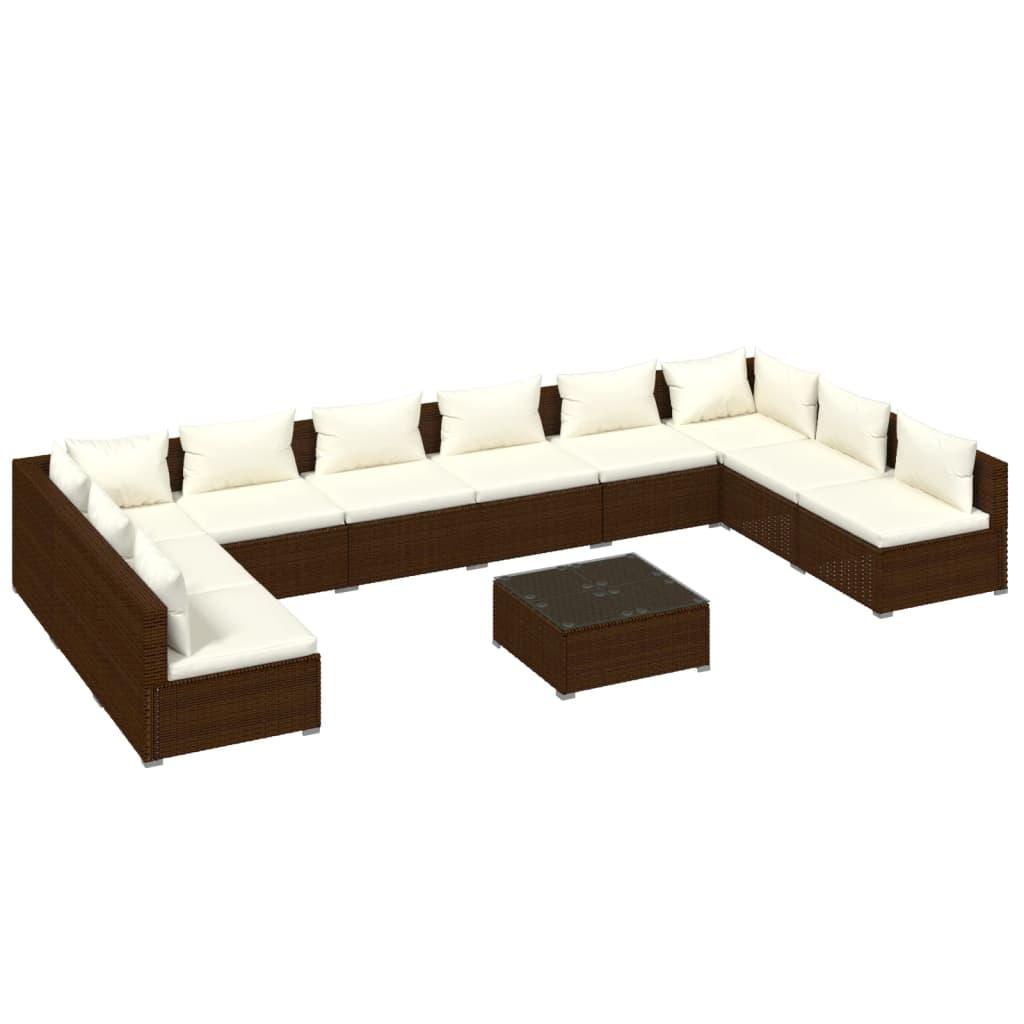 11 Piece Garden Lounge Set with Cushions Poly Rattan Brown