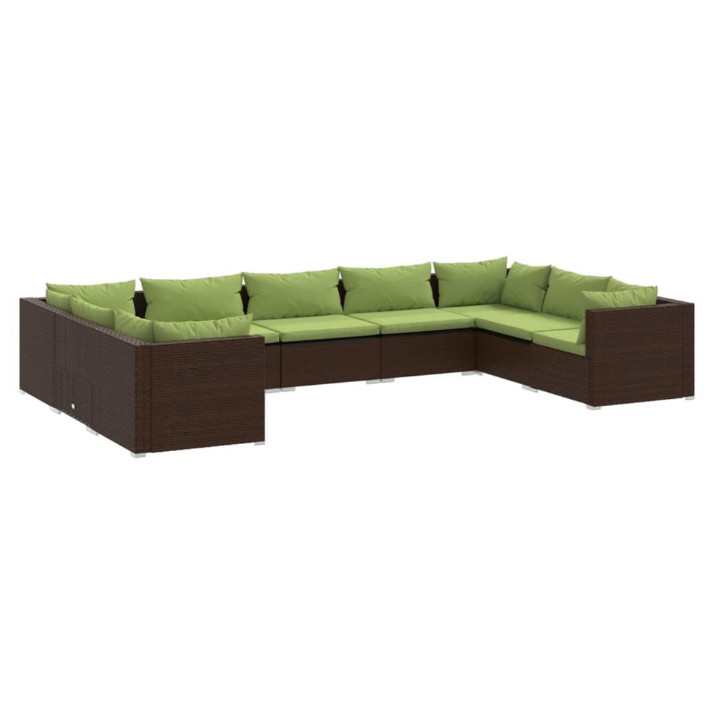 9 Piece Garden Lounge Set with Cushions Poly Rattan Brown