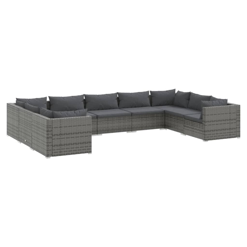 9 Piece Garden Lounge Set with Cushions Poly Rattan Grey