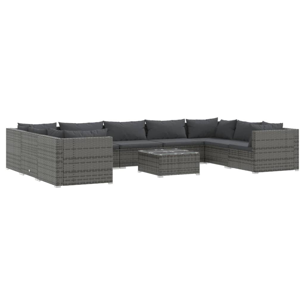 10 Piece Garden Lounge Set with Cushions Poly Rattan Grey
