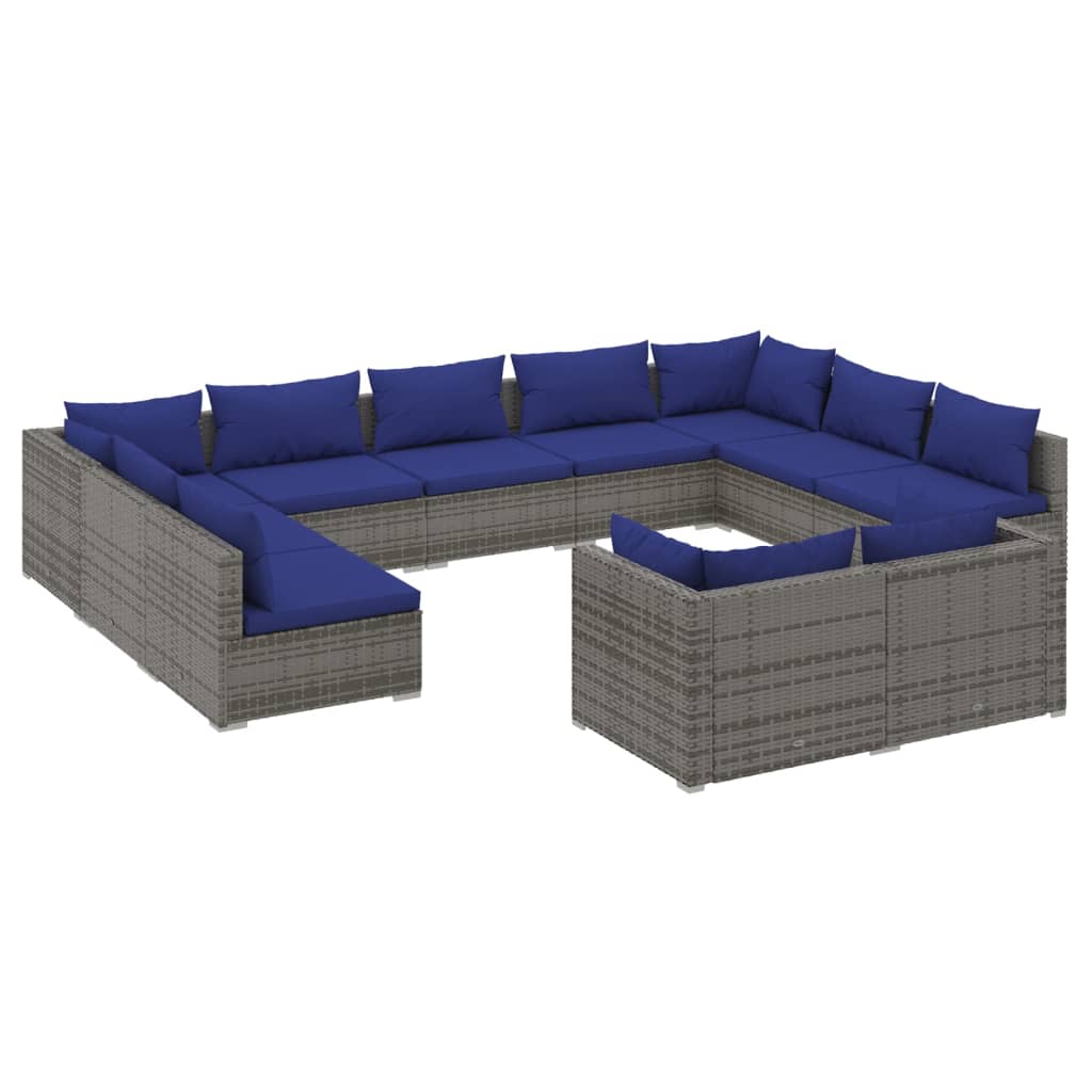 11 Piece Garden Lounge Set with Cushions Grey Poly Rattan