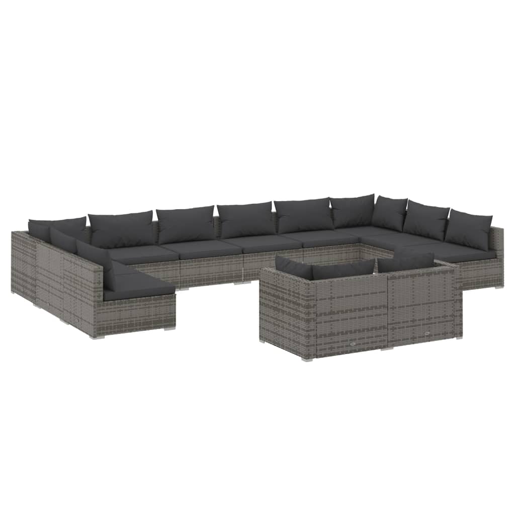 12 Piece Garden Lounge Set with Cushions Grey Poly Rattan