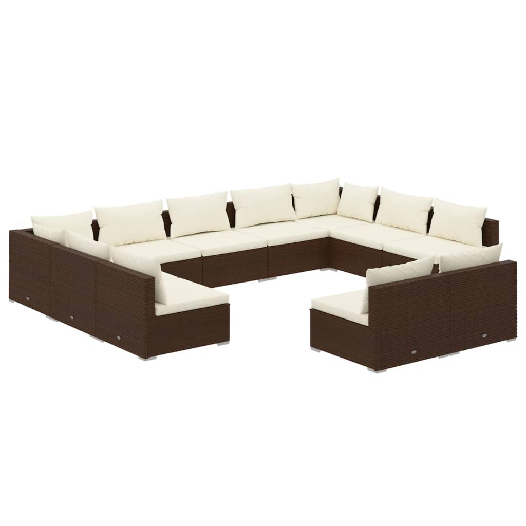 11 Piece Garden Lounge Set with Cushions Brown Poly Rattan