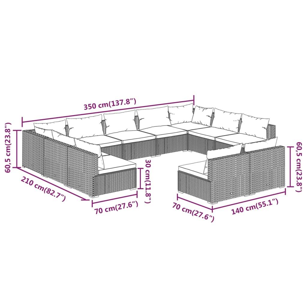 11 Piece Garden Lounge Set with Cushions Brown Poly Rattan