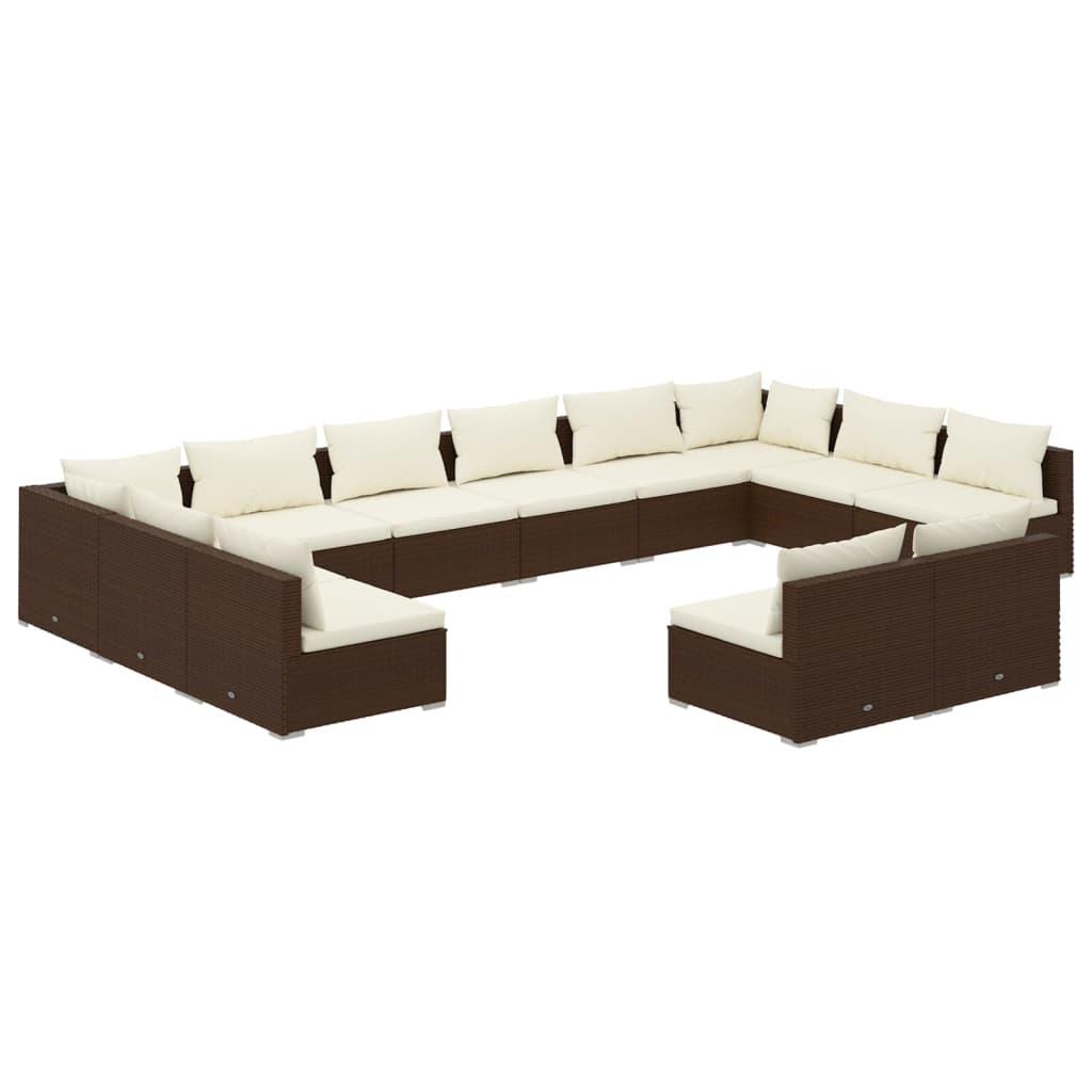 12 Piece Garden Lounge Set with Cushions Brown Poly Rattan
