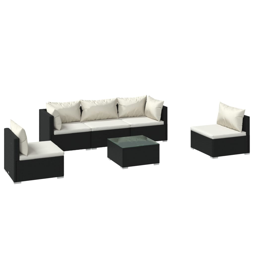 6 Piece Garden Lounge Set with Cushions Poly Rattan Black