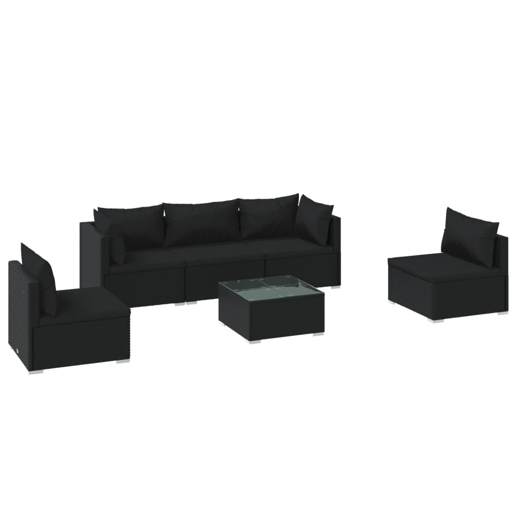 6 Piece Garden Lounge Set with Cushions Poly Rattan Black