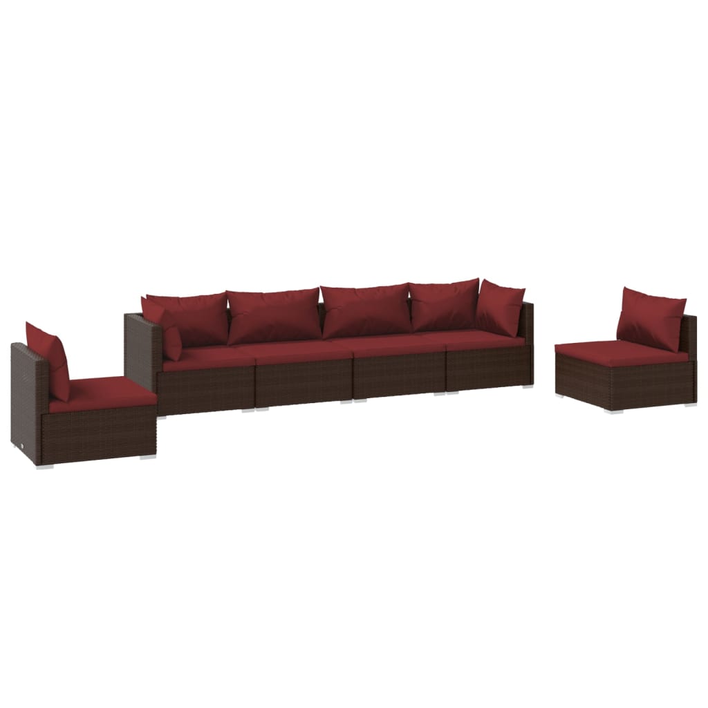 6 Piece Garden Lounge Set with Cushions Poly Rattan Brown