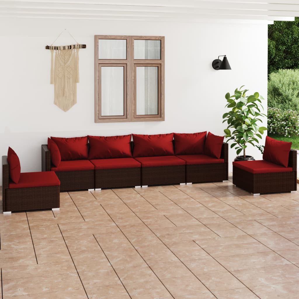 6 Piece Garden Lounge Set with Cushions Poly Rattan Brown