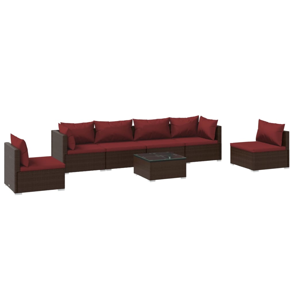 7 Piece Garden Lounge Set with Cushions Poly Rattan Brown