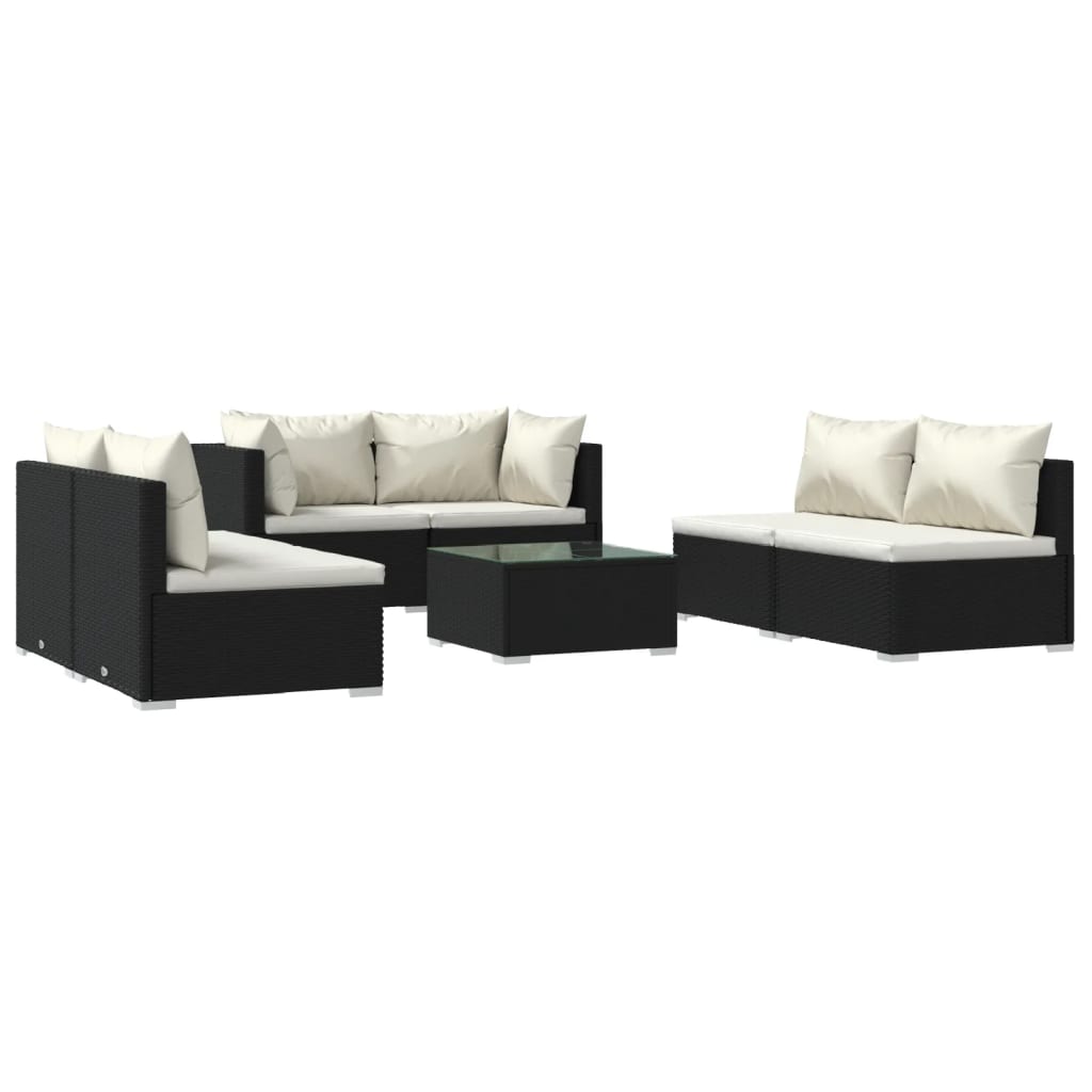 7 Piece Garden Lounge Set with Cushions Poly Rattan Black