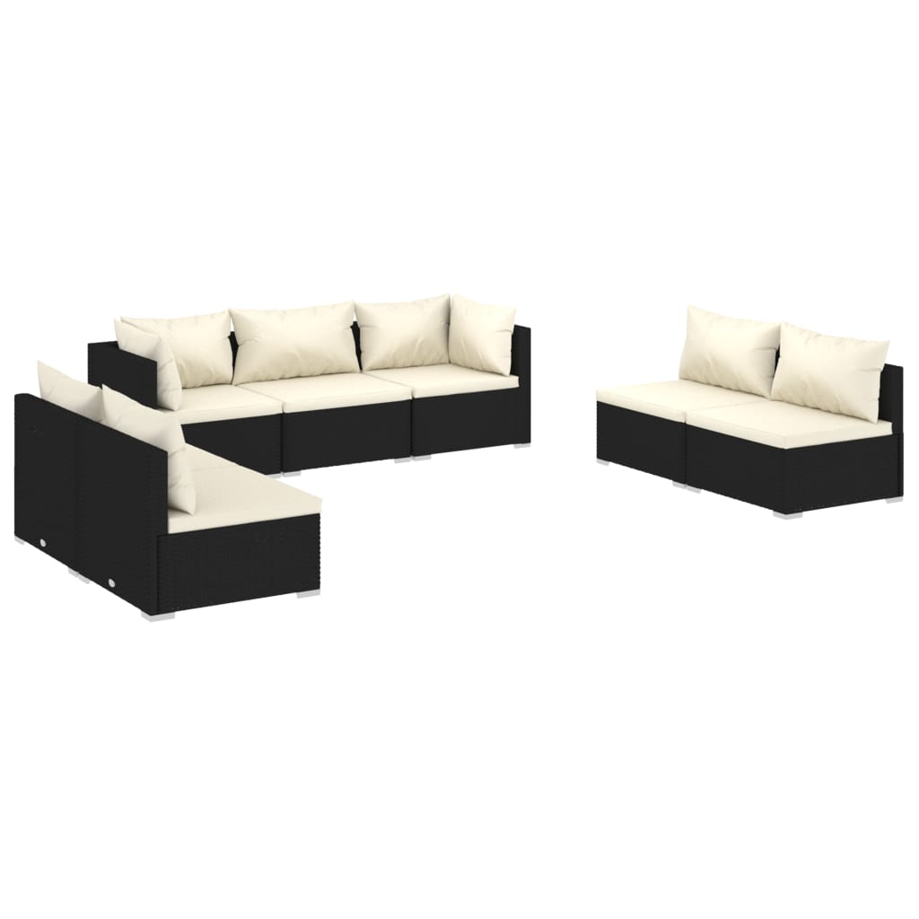 7 Piece Garden Lounge Set with Cushions Poly Rattan Black