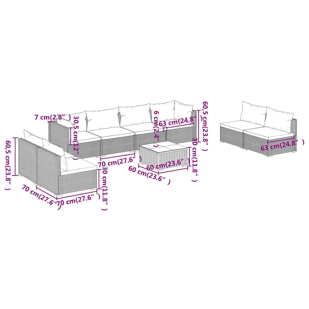 9 Piece Garden Lounge Set with Cushions Poly Rattan Black