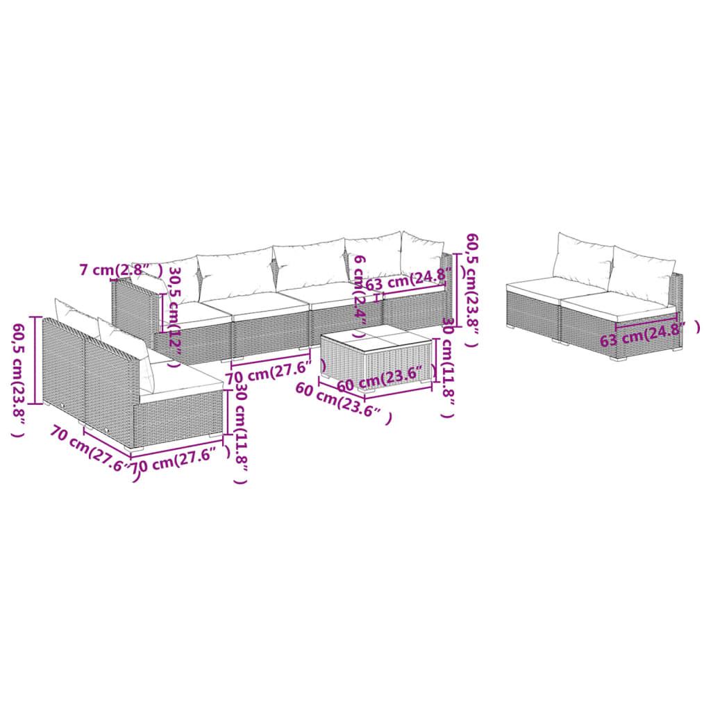 9 Piece Garden Lounge Set with Cushions Poly Rattan Grey