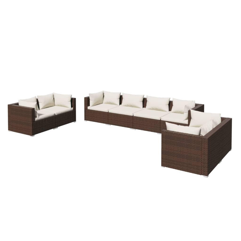 8 Piece Garden Lounge Set with Cushions Poly Rattan Brown
