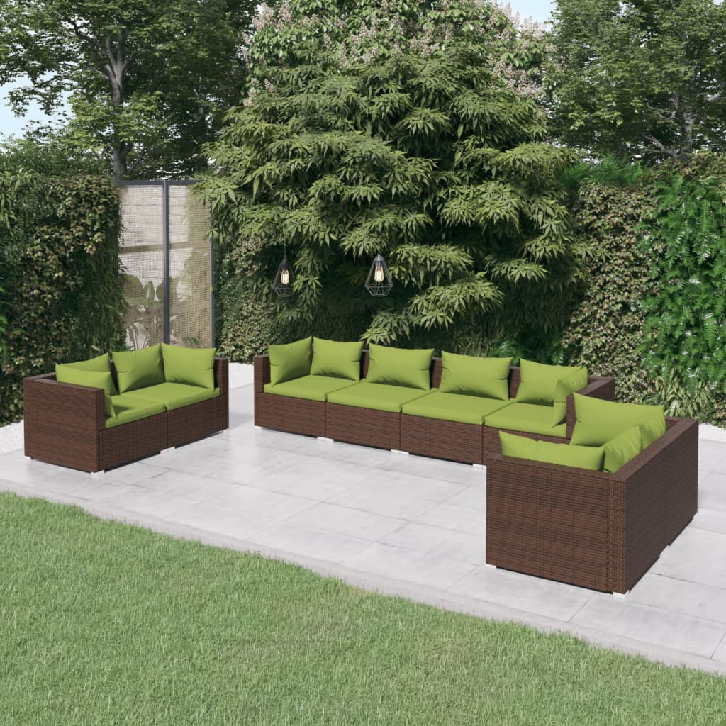 8 Piece Garden Lounge Set with Cushions Poly Rattan Brown