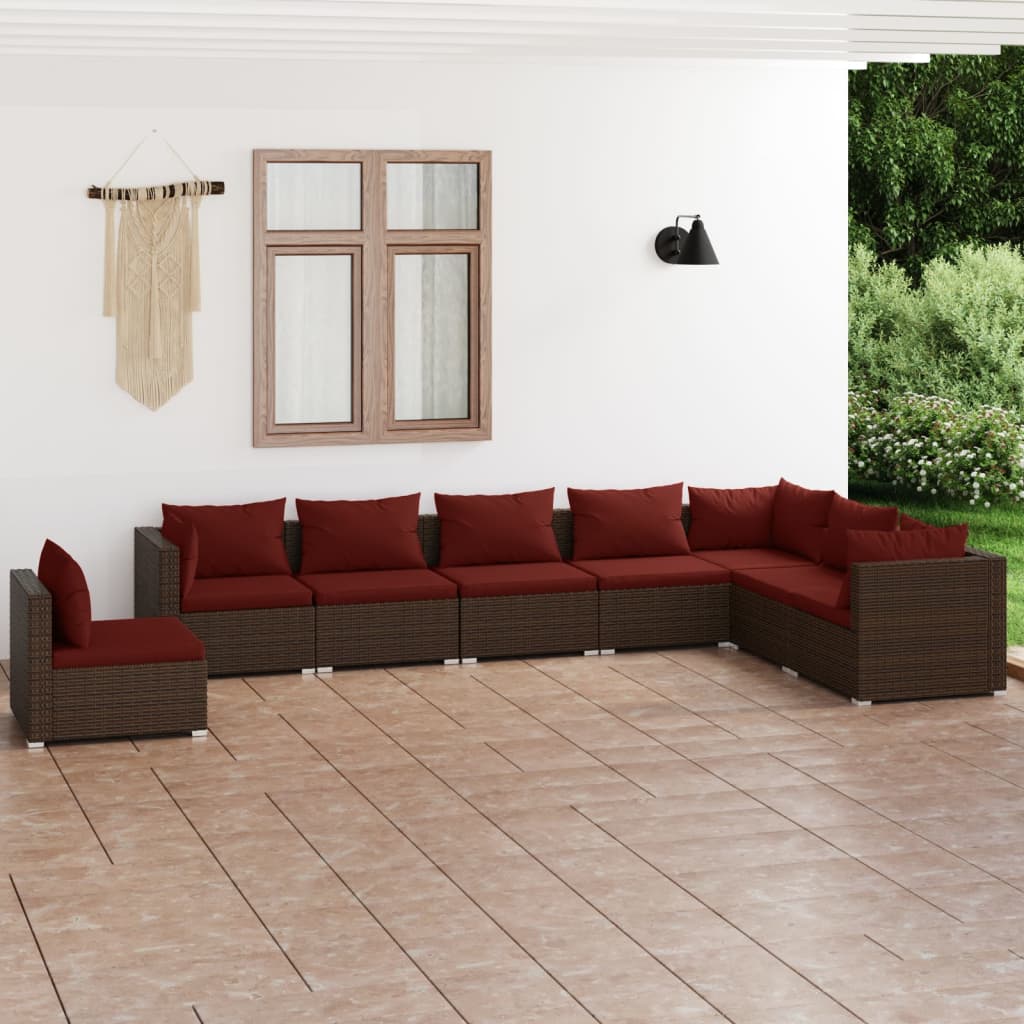 8 Piece Garden Lounge Set with Cushions Poly Rattan Brown