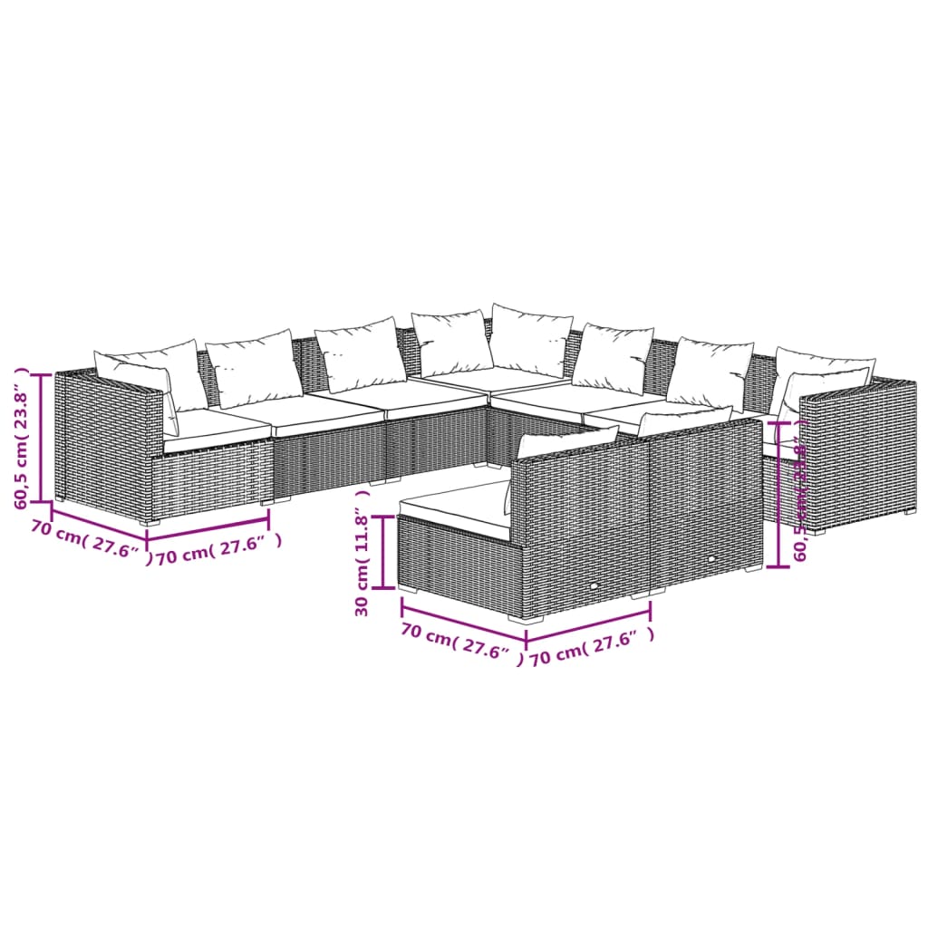 9 Piece Garden Lounge Set with Cushions Grey Poly Rattan