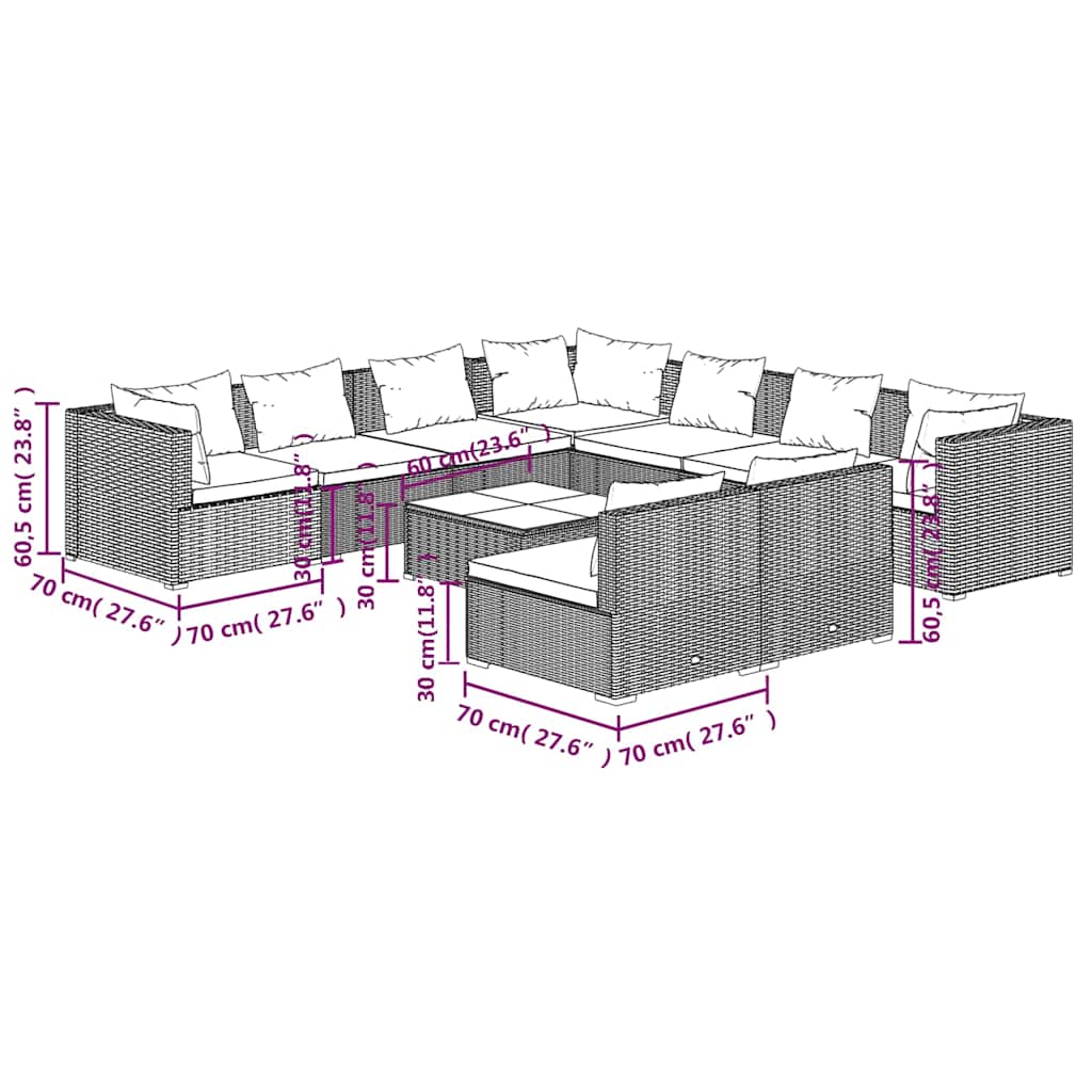 10 Piece Garden Lounge Set with Cushions Black Poly Rattan