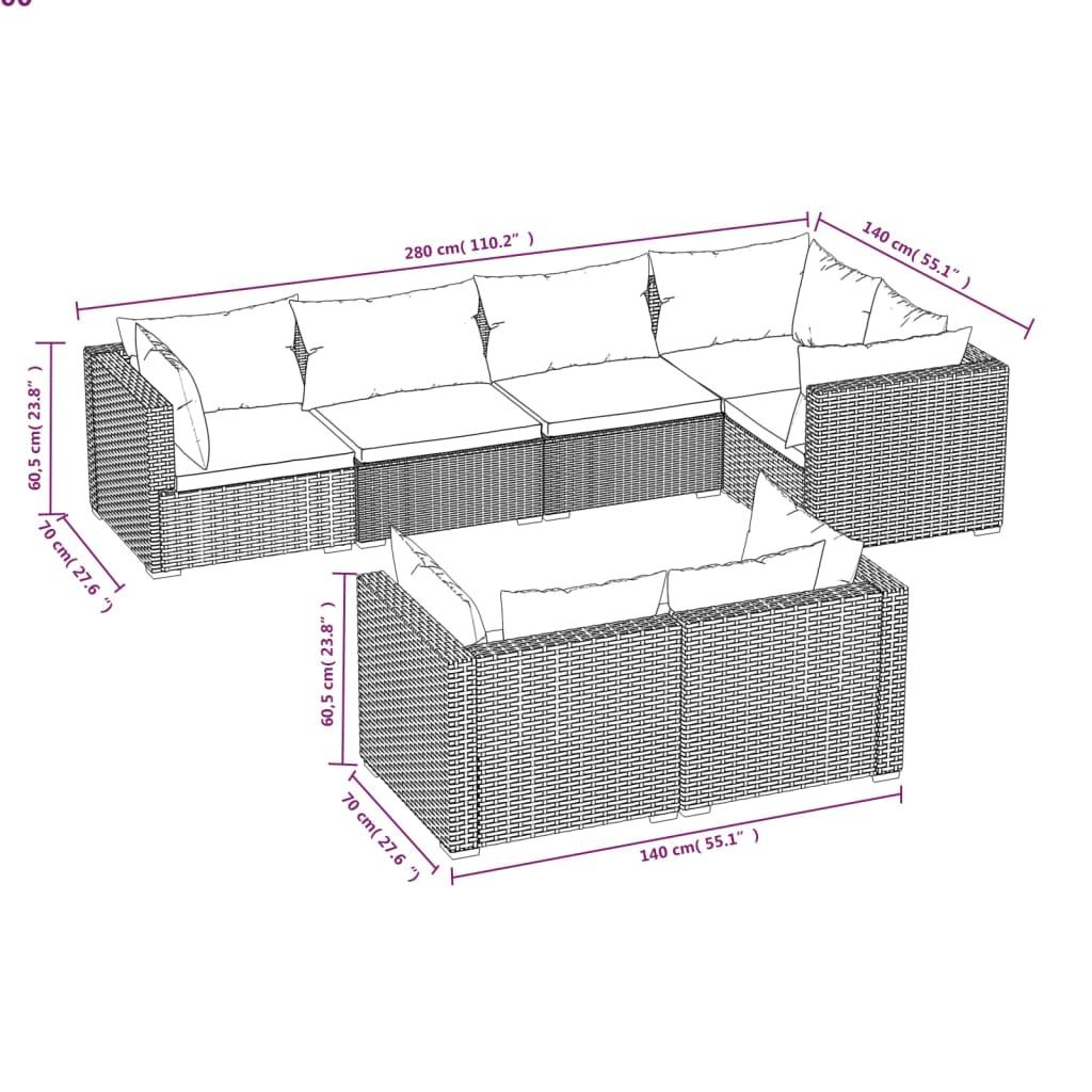 7 Piece Garden Lounge Set with Cushions Grey Poly Rattan