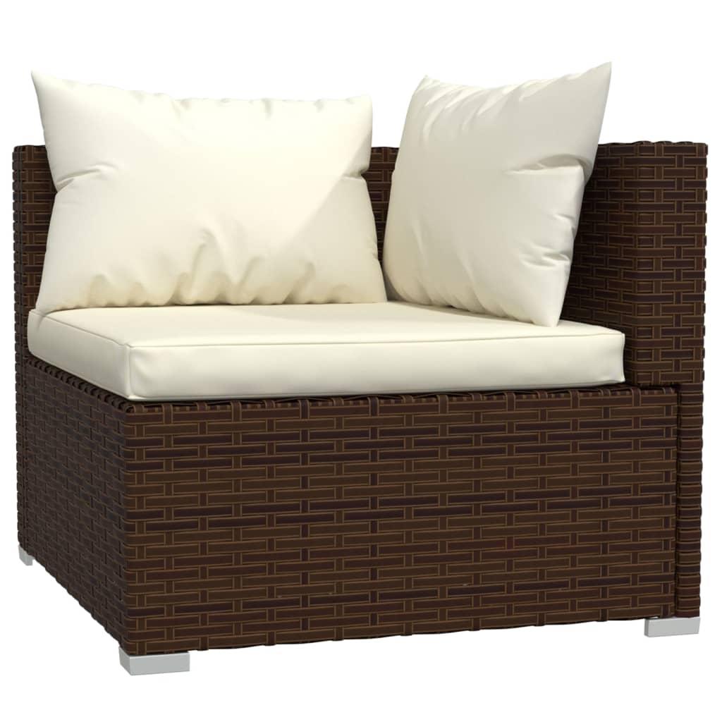 8 Piece Garden Lounge Set with Cushions Brown Poly Rattan