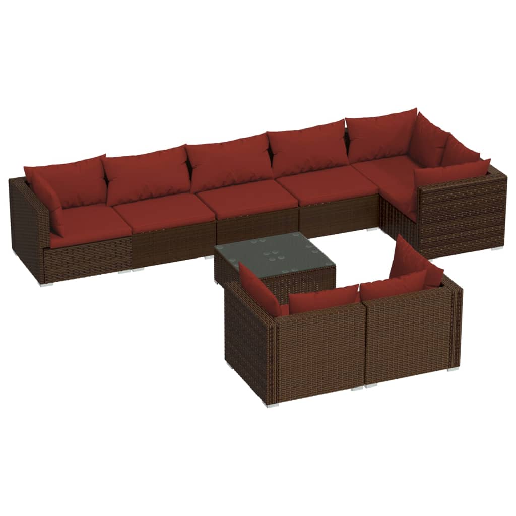 9 Piece Garden Lounge Set with Cushions Brown Poly Rattan