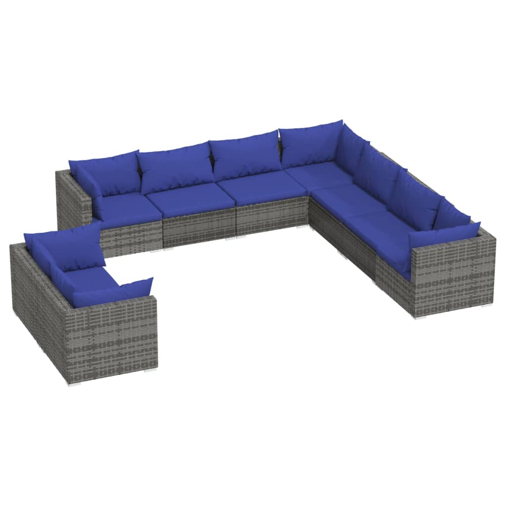 9 Piece Garden Lounge Set with Cushions Grey Poly Rattan