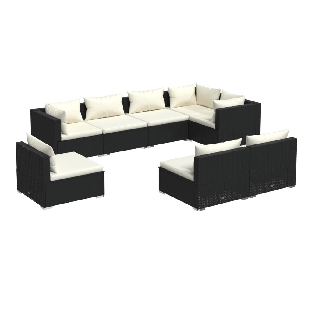 8 Piece Garden Lounge Set with Cushions Poly Rattan Black