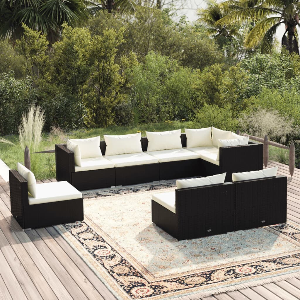 8 Piece Garden Lounge Set with Cushions Poly Rattan Black