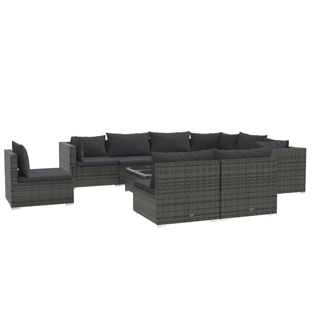 10 Piece Garden Lounge Set with Cushions Poly Rattan Grey