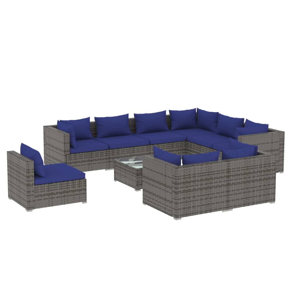 10 Piece Garden Lounge Set with Cushions Poly Rattan Grey
